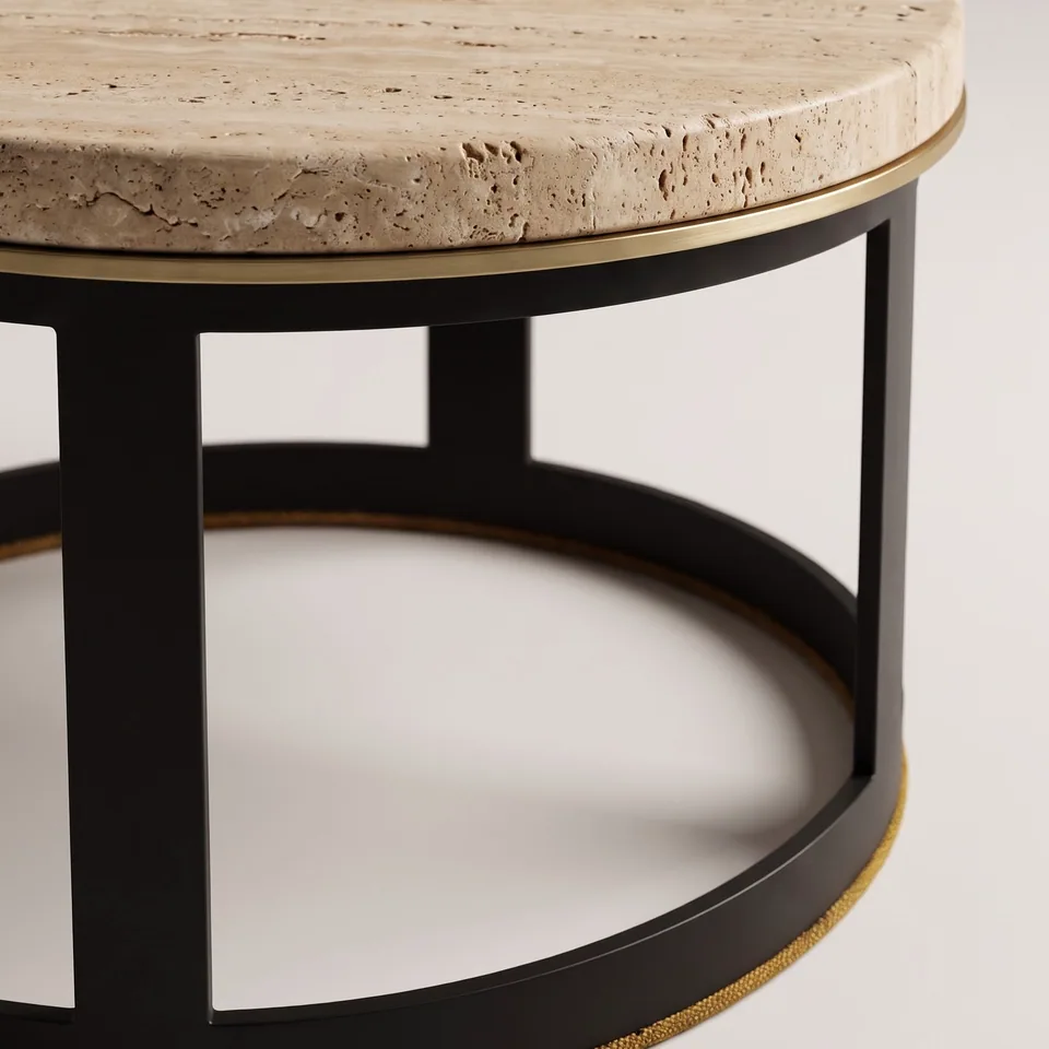 Travertine Drum Coffee Table view 3