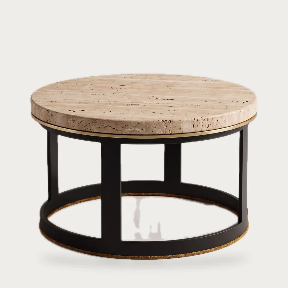 Travertine Drum Coffee Table view 4